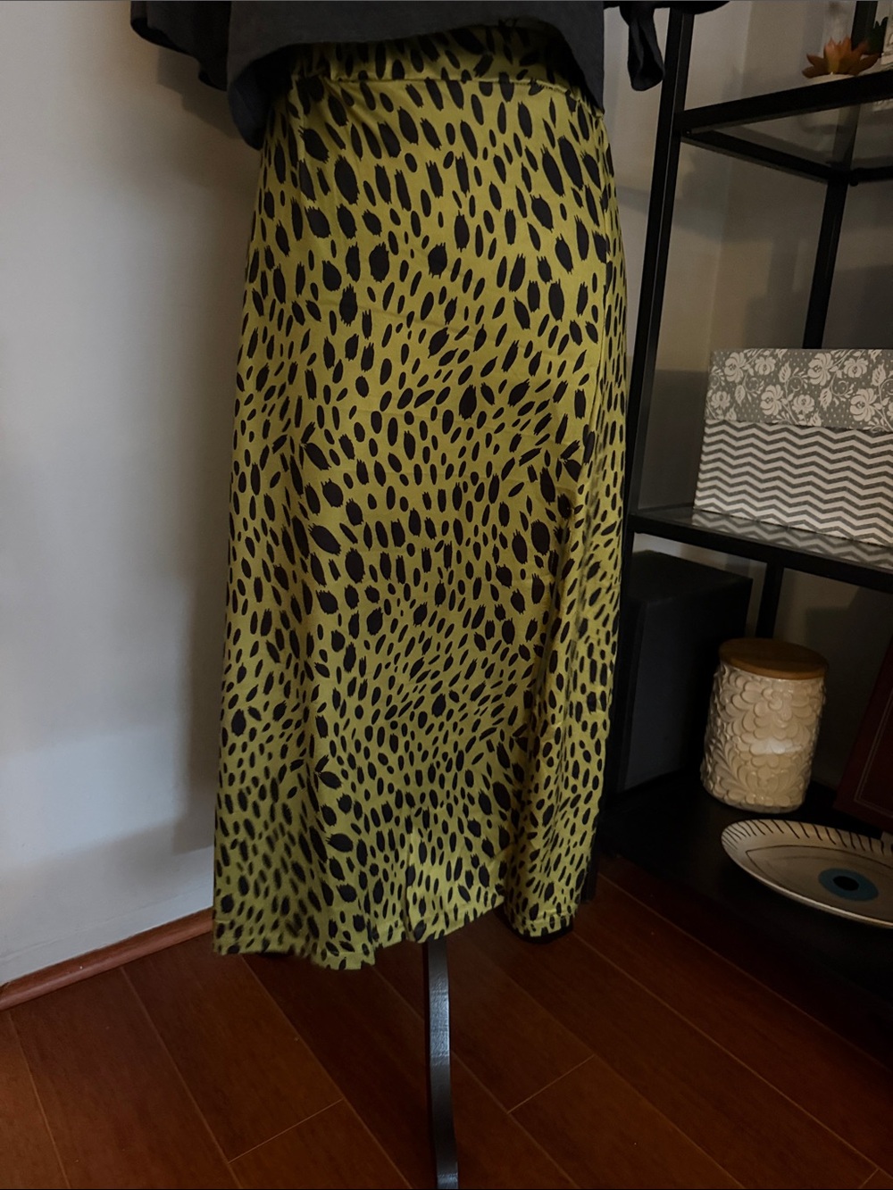 Olive Green Animal Print Midi Skirt